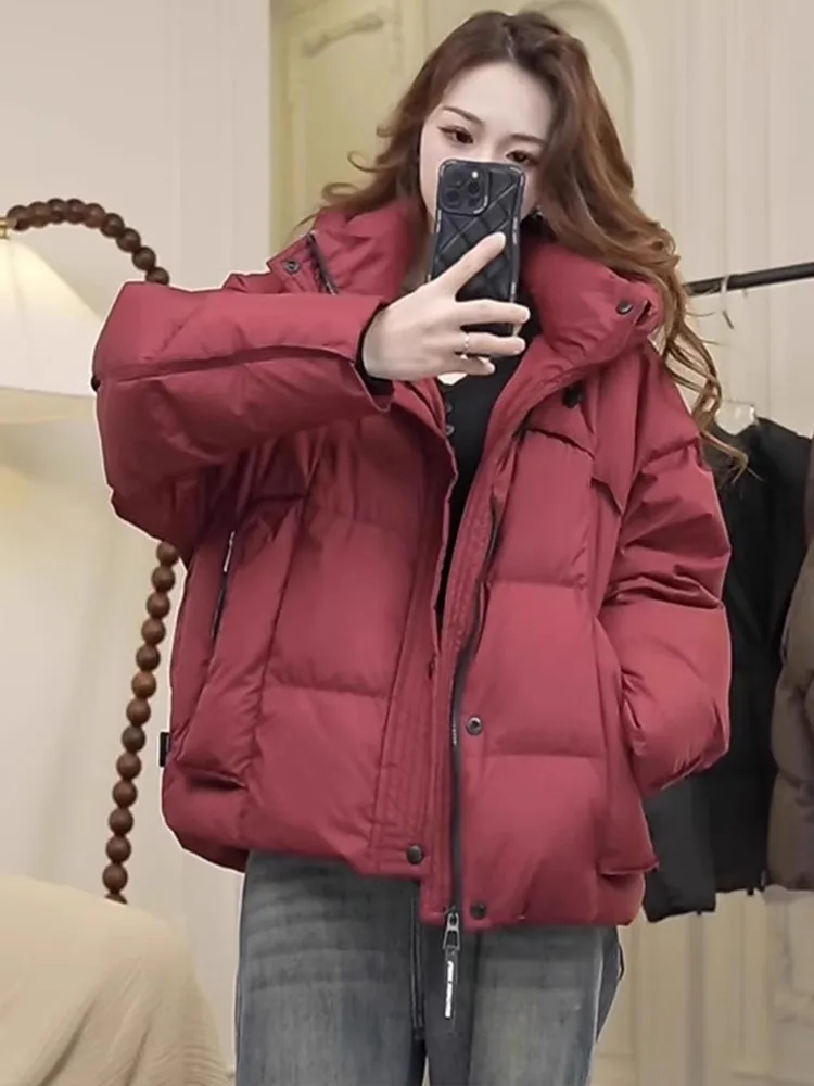 

Женская зимняя утепленная куртка из хлопка с модными вставками, красная, маленького размера, премиум-класса, для повседневной носки