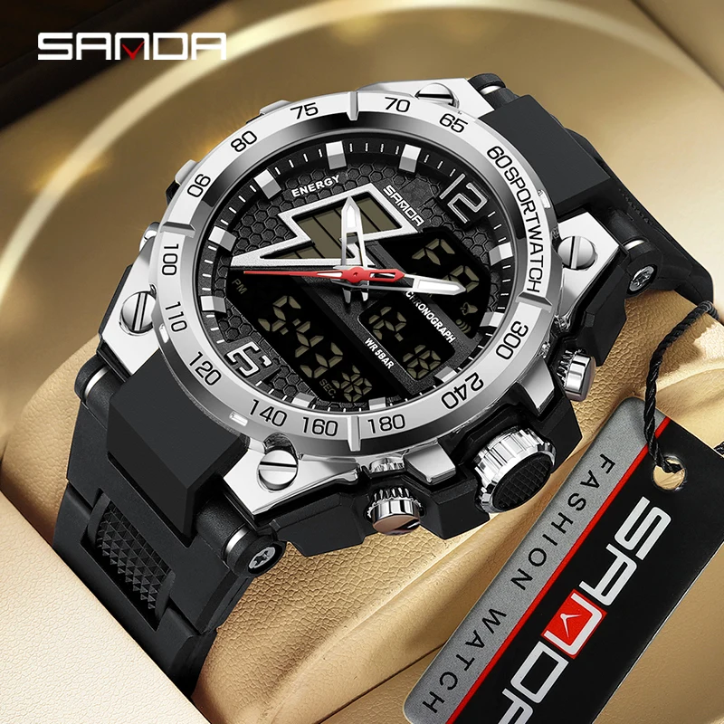 

Sanda Watch 6137 Dual Display Dial 50M Waterproof Digital Watches Sports Electronic Watches Top Luxury Watches Men Military