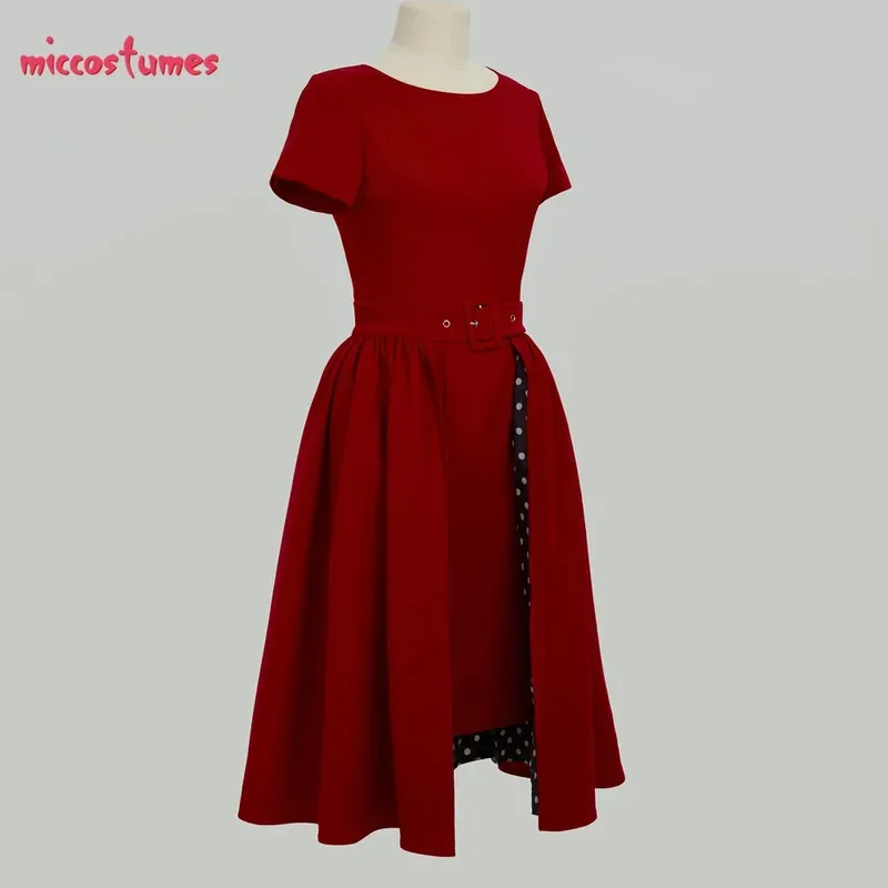 

25COSMiccostumes Women 1940s Vintage Dress Set Retro Slim Fit Dress with Removable Polka Dot Skirt