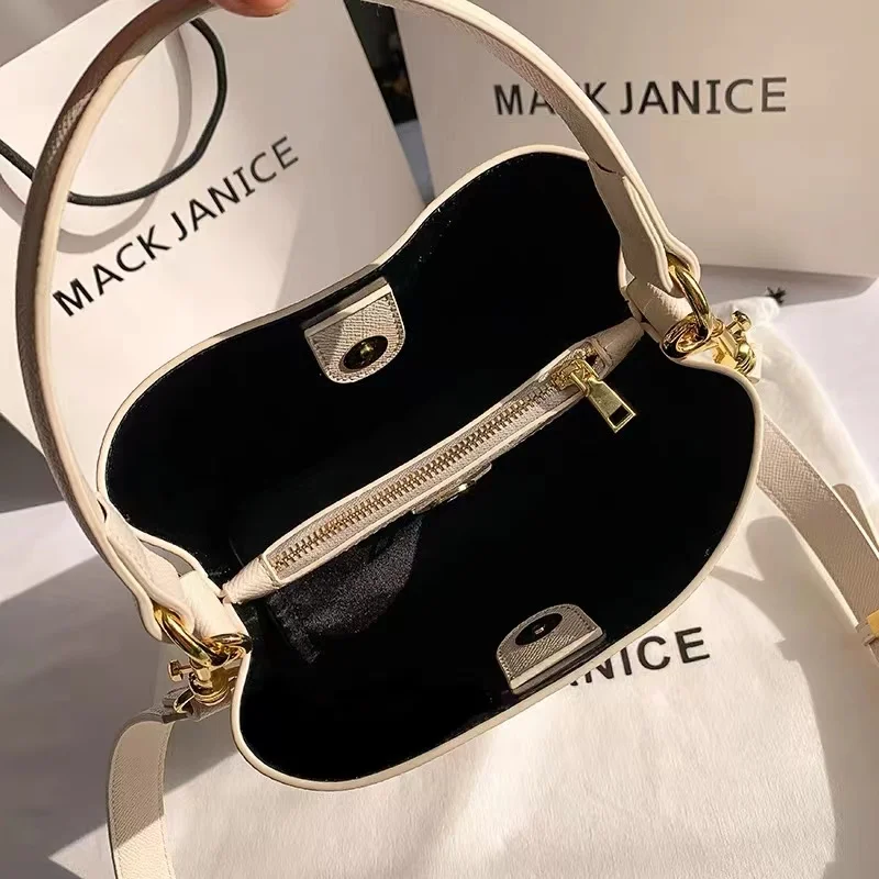 Women\'s Handbag High Quality Textured Leather Embroidery Floral Bucket Bag Shoulder Messenger Bag Lady Purse Female Casual Bag