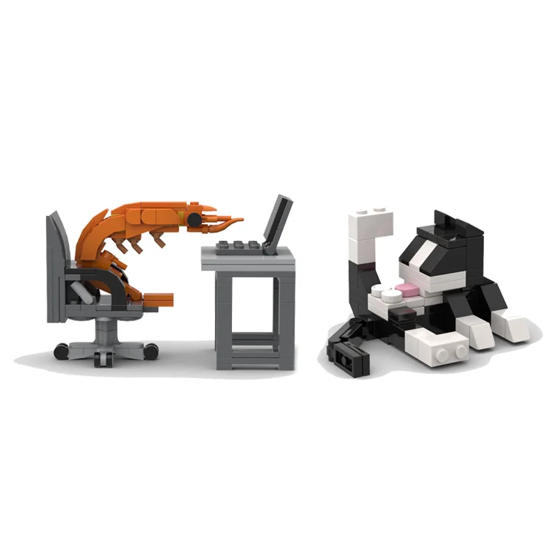 62 Uds. MOC City Cat Animal Series bloques de construcción juguetes educativos para niños, figuritas de modelos de camarones, regalo creativo DIY para cumpleaños