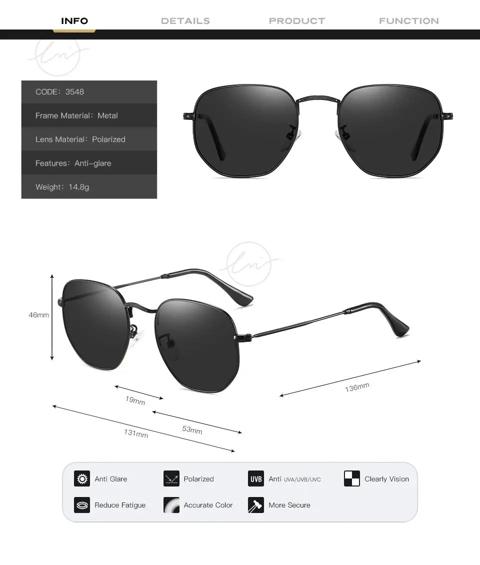 LM Neue Mode Frauen Hexagon Sonnenbrille Männer Retro Polarisierte Fahren Beschichtung Spiegel Sonnenbrille Goggle UV400 Brillen gafas de sol – Detail 4