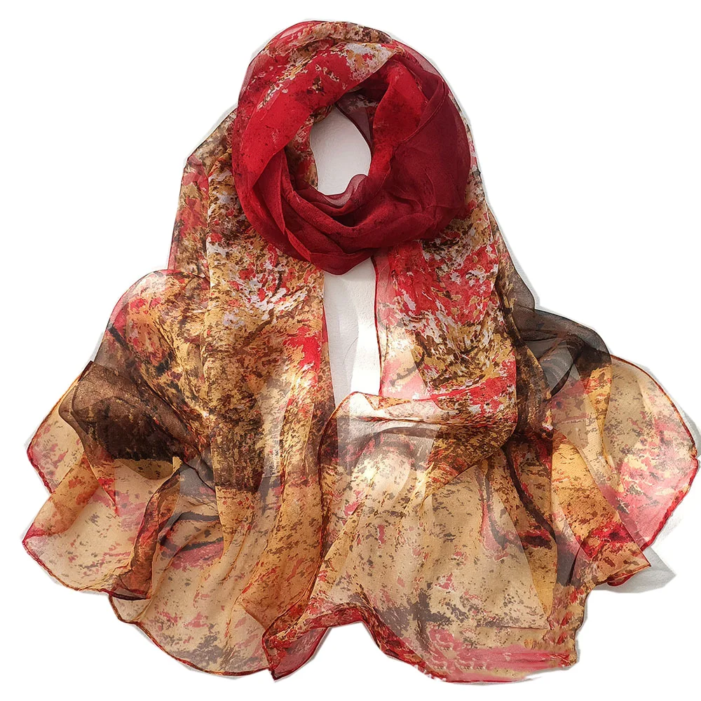 New Fashion Life Tree Chiffon Silky Georgette Scarf Women Geometric Printing Long Soft Wrap Scarf Shawl Beach Kerchief Scarves