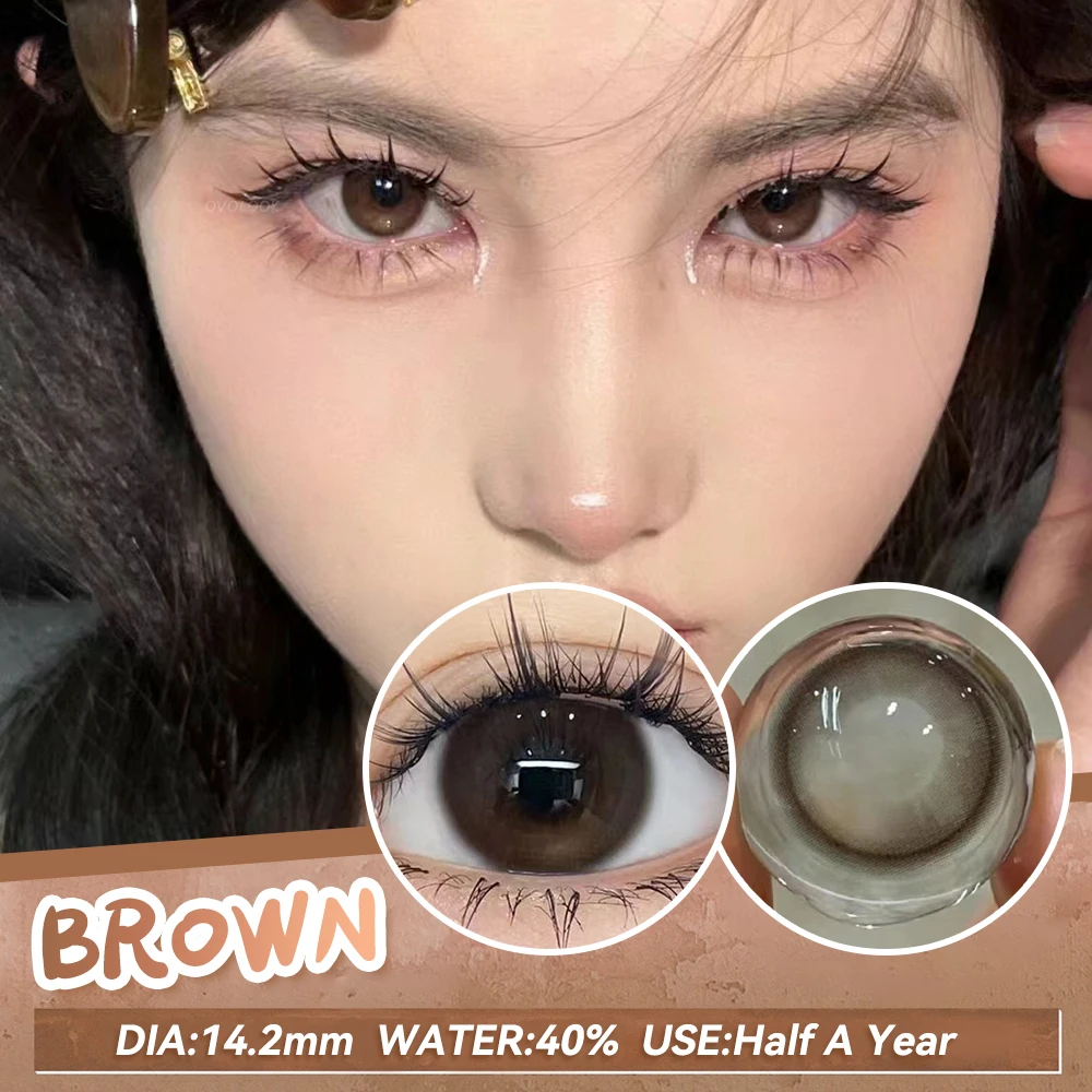 OVOLOOK-2PCS New Gray Prescription Contact Lenses Fashion Pupils Cosmetics Eye Color Lenses Myopia Colored Contact Lenses Brown