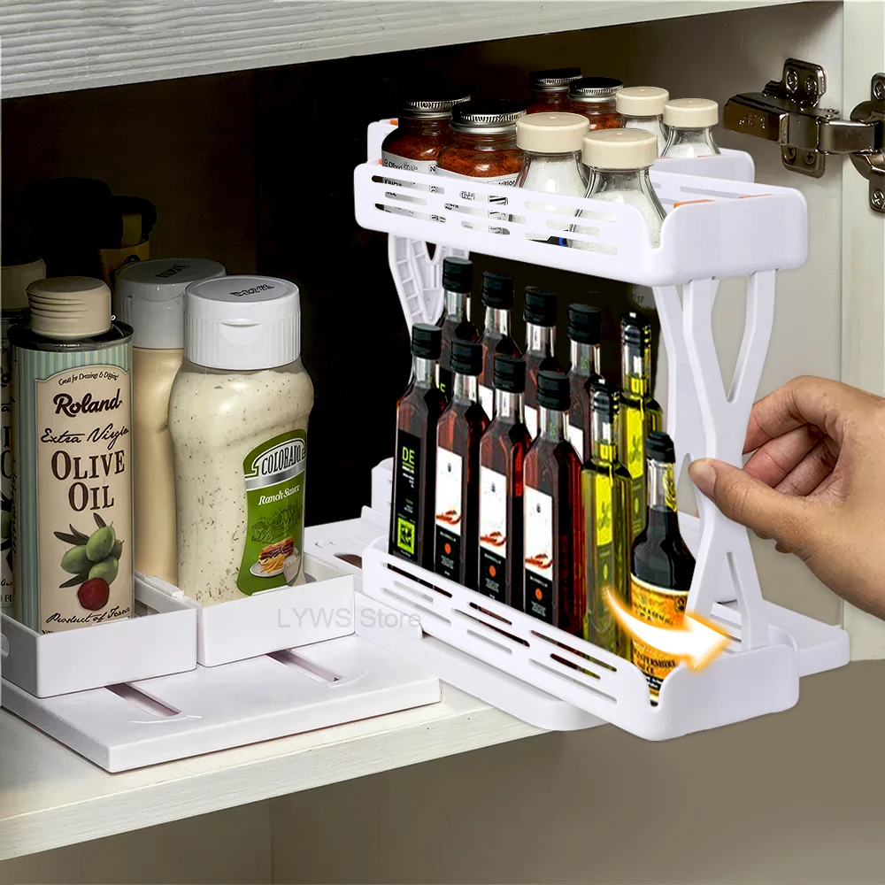 Kitchen Rotate Storage Shelf Home Spice Organizer Storage Shelf Space Saving Cabinet Storage Rack For Kitchen Organizer