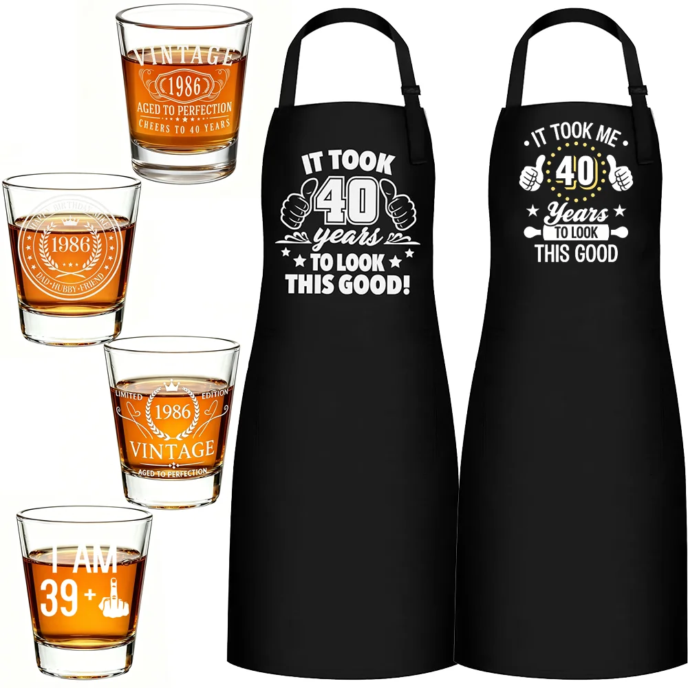 Vintage 1986 Funny 40th Birthday Whiskey Glass Gift for Men 40 Year Old Kitchen Apron Birthday Party Decoration Home Supplies