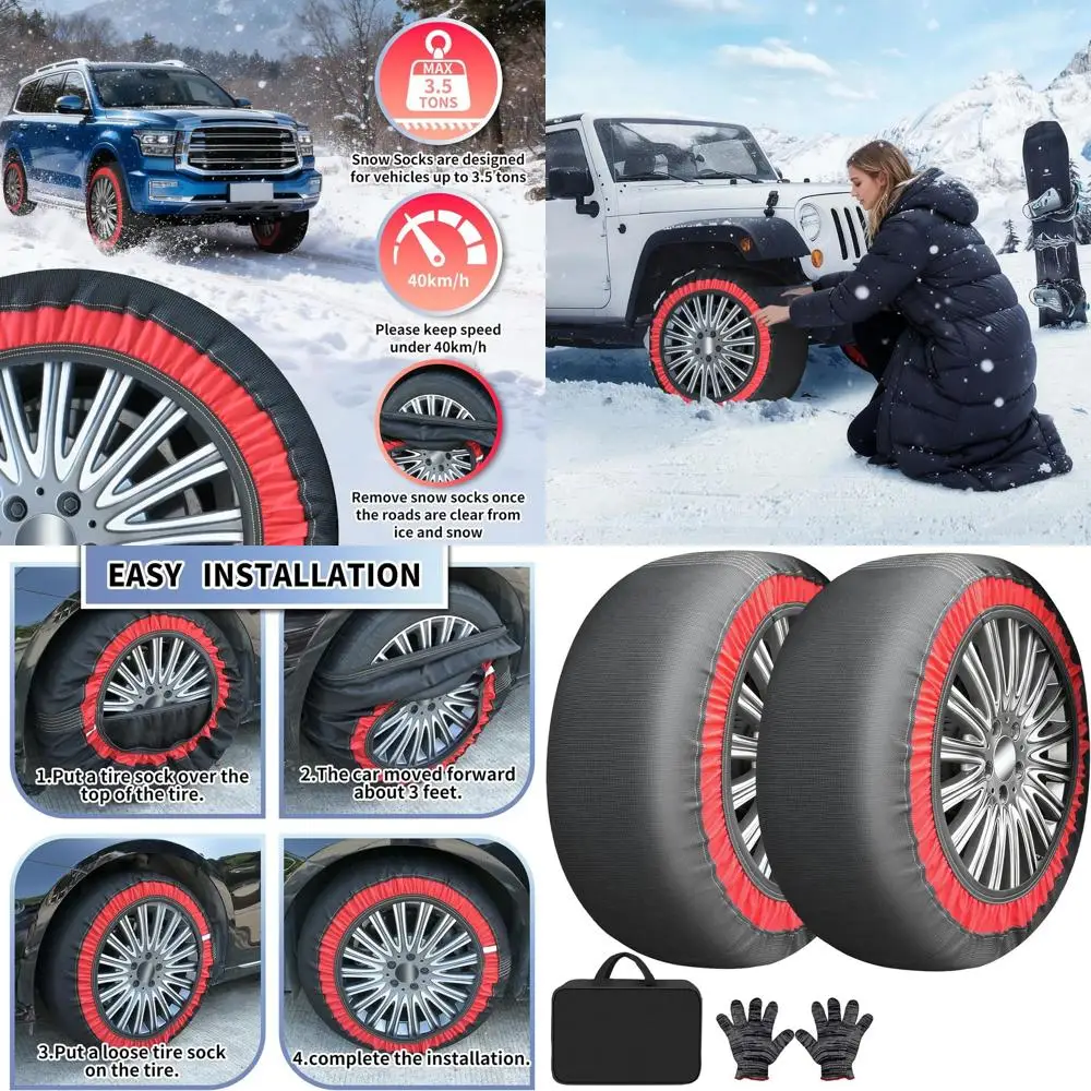 Snow Socks for Tires, Anti-Skid Tire Socks, Snow Traction Device for Passenger Cars Trucks Winter Emergency Accessory, Pack of 2