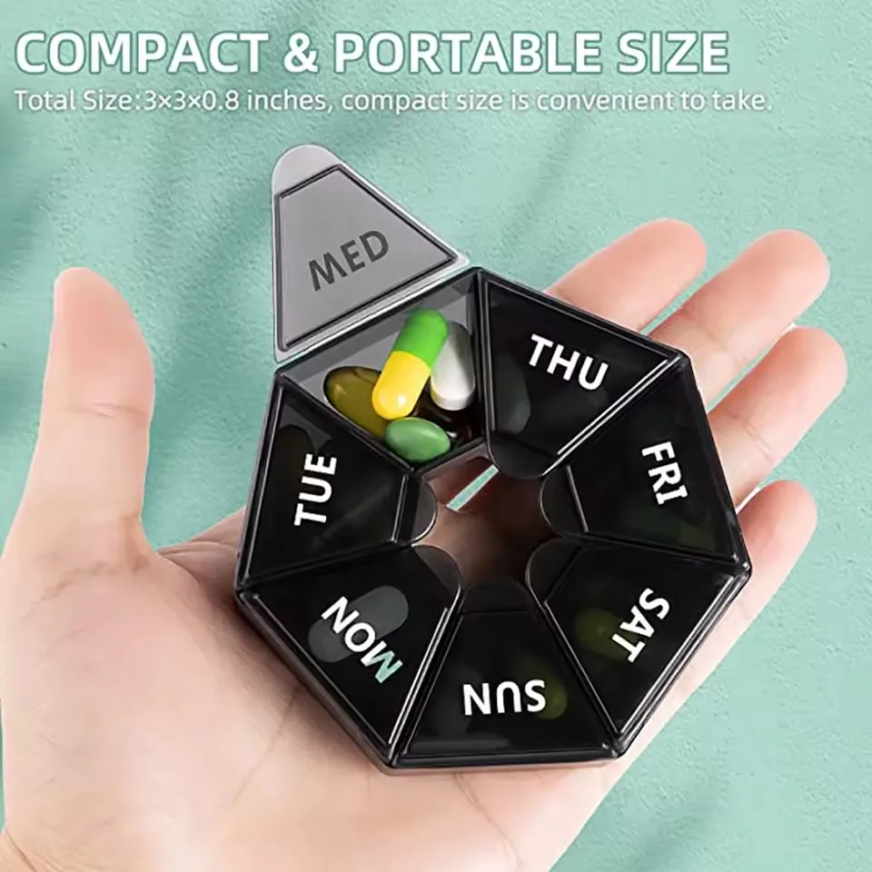 Pill Storage Box Mini Travel Portable Medicines Dispenser Box Multifunction Plastic Seven Compartment Sealer Box
