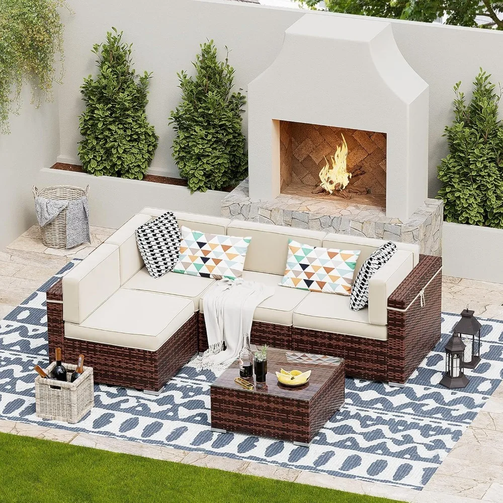 

Patio Furniture Sets, 5 Pieces Modular Rattan Outdoor Patio Sectional Furniture Sofa Set, Wicker Patio Conversation Set