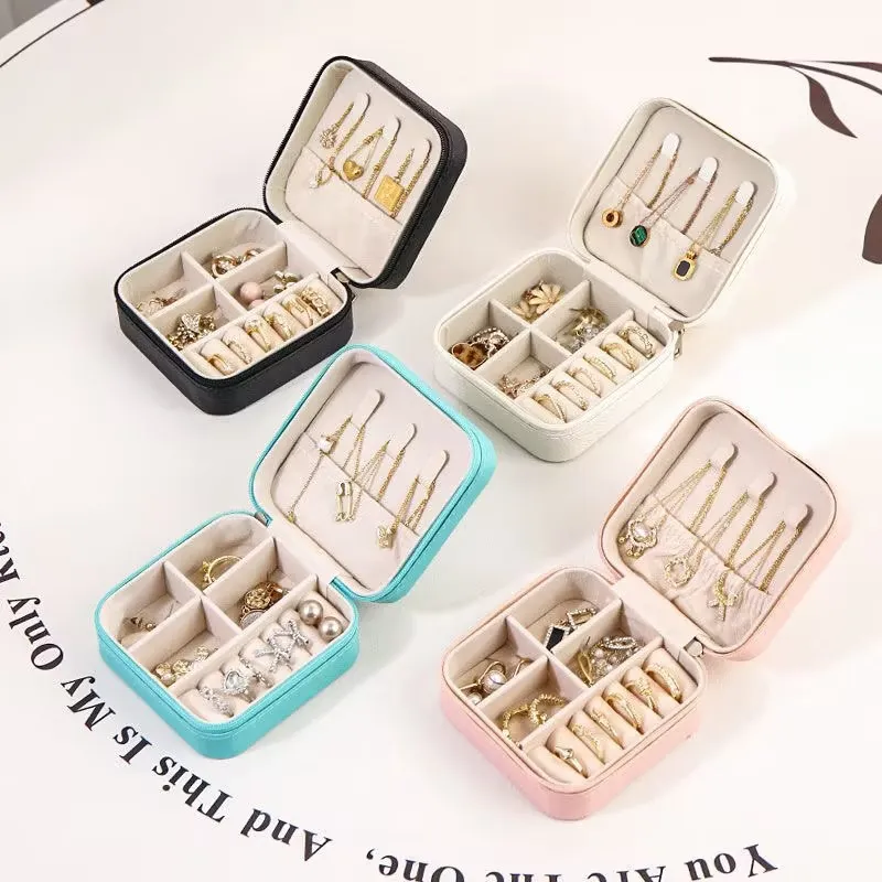 Portable Zipper Jewelry Box Necklace Ring Storage Beads Korean Style Stripe Pattern Hard Jewelry Box Jewlery Box