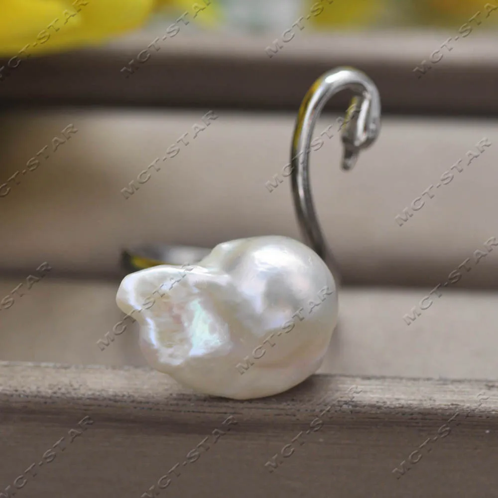 MTC·STARZ Z13752 Originality 21mm White Baroque Keshi Reborn Pearl White-Swan Ring Custom Jewelry - view 2