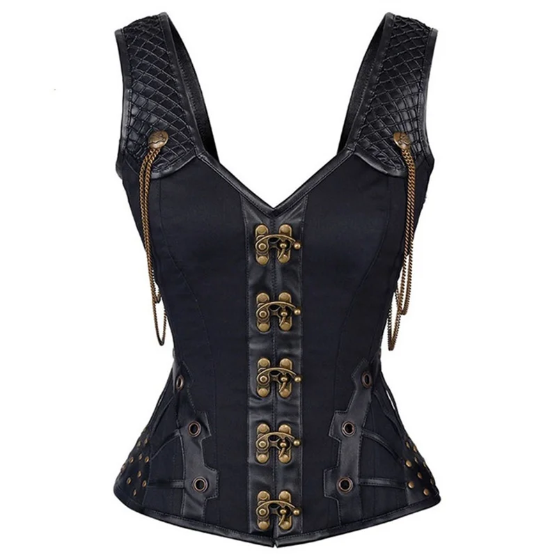 

Steampunk Corset Sexy Women Bustier Top Gothic Pu Leather Corsets Overbust Corselet Vest