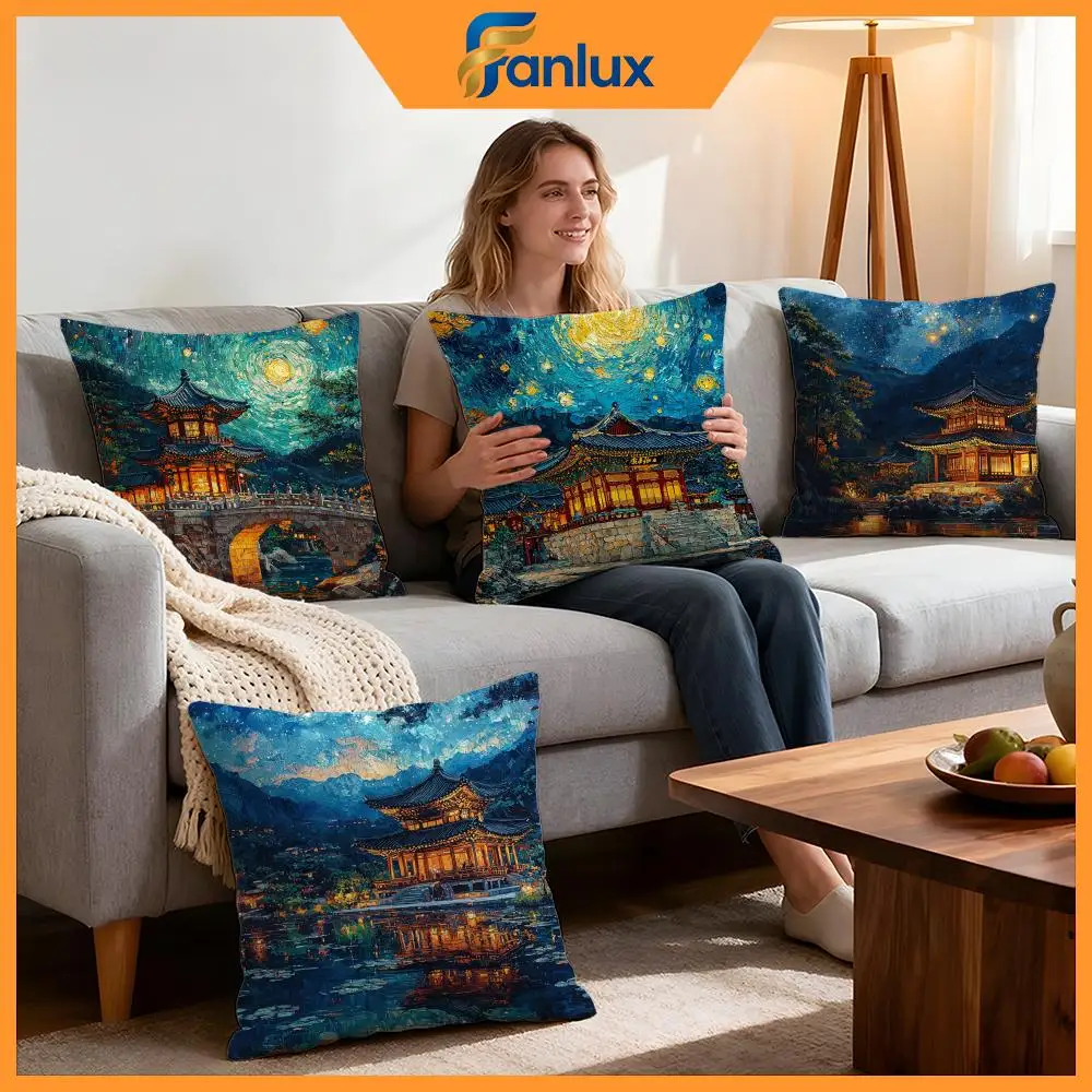 Place Korea Foguo Temple Cushion Cover 4Pcs Decorative Covers Soft Cushion Case for Sofa Couch Decor 40x40 45x45 Pillowcases