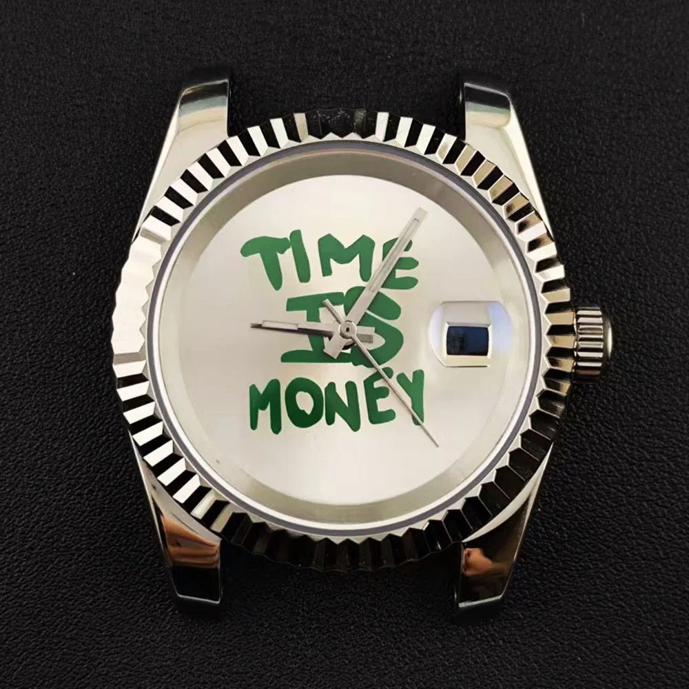 NH35 case time is money 39mm case men's stainless steel watch case custom logo dial suitable for NH35 movement watch accessories