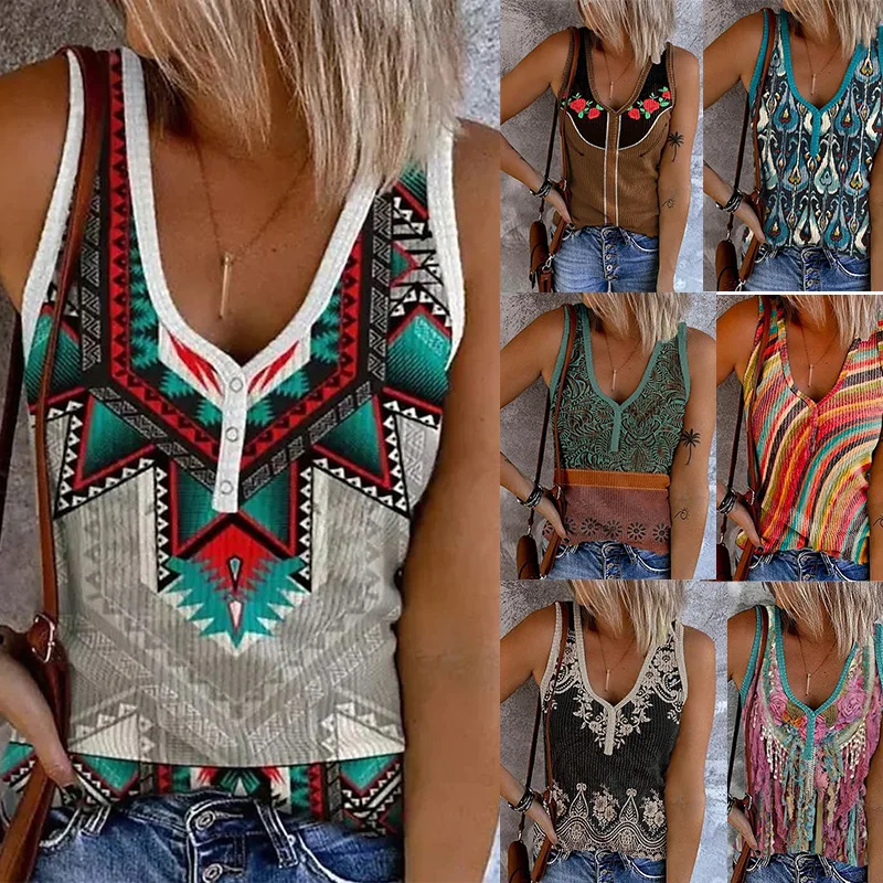 

Trendy Women's Vest Comfortable Pullover Sleeveless Printed High Street Versatile Sleeveless T-Shirt Vacation Tanks for Female