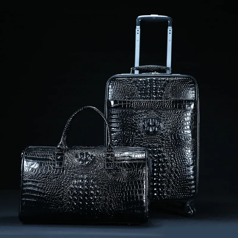 Leather Alligator Print Suitcase Men Head Layer Cowhide Bag Rolling Luggage Set Travel Bag Cabin Suitcases 20 inch Trolley Case