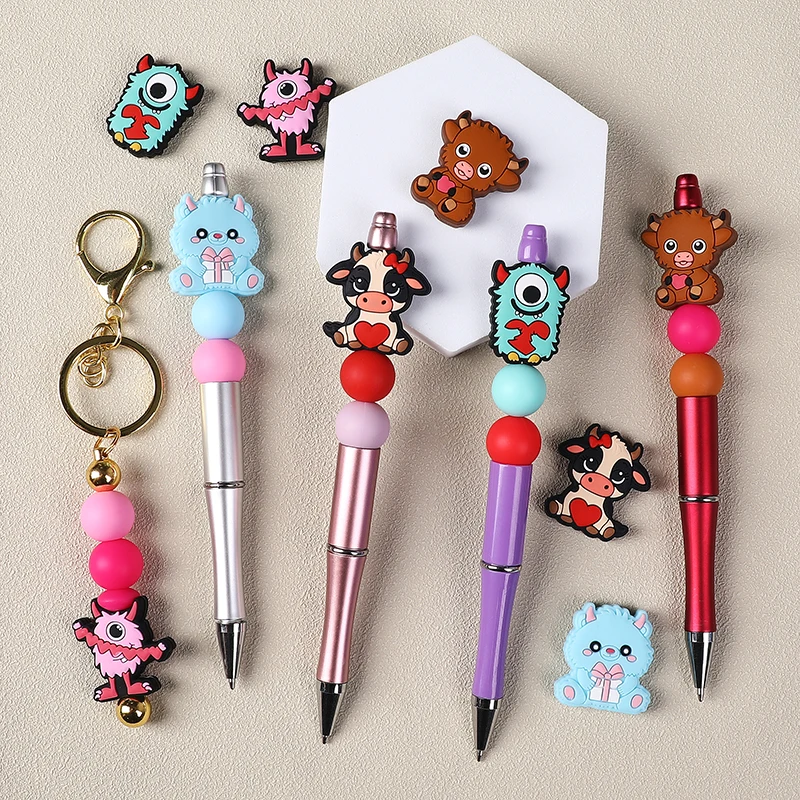 5/10Pcs New Cartoon Valentine\'s Day Collection Focuses On Silicone Bead Jewelry DIY Keychain Bracelet Necklace Pen Accessories