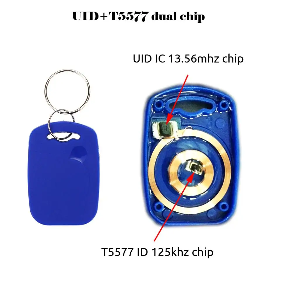 

5YOA 10pcs Dual Chip UID Rewritable RFID Keyfobs 125KHz 13.56MHz T5577 EM4305 Frequency Composite Key Tags Keyfob