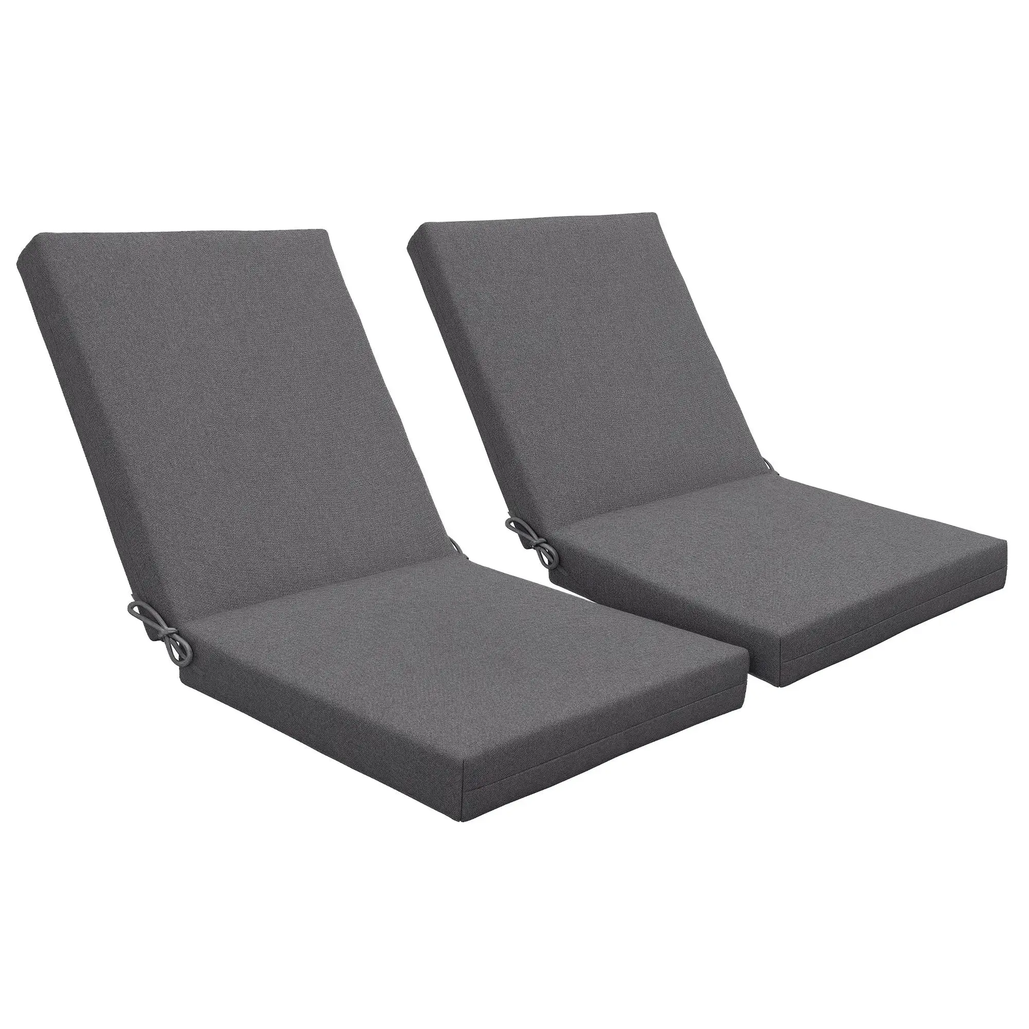 2 ensembles de coussins d'extérieur pour chaise avec dossier 112x51x8cm gris foncé avec sangles de fixation
