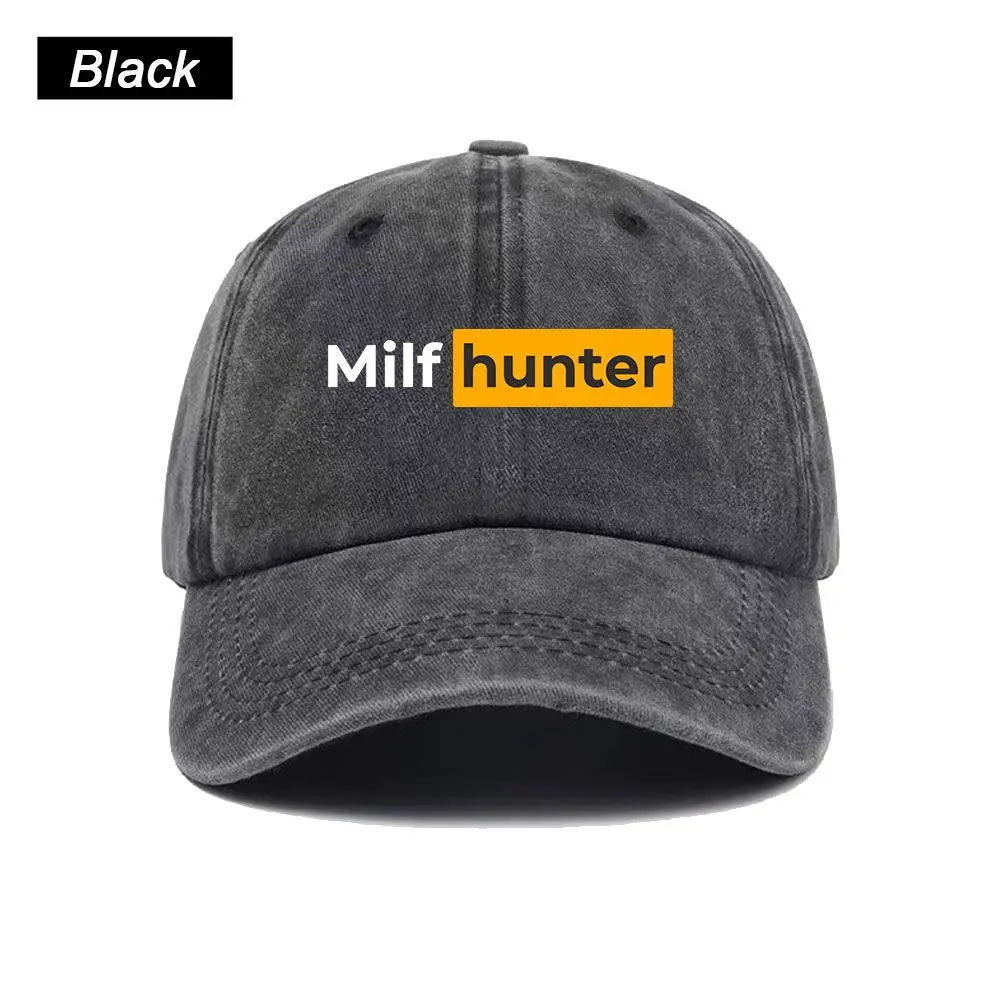 Vintage Washed Baseball Cap Milf Hunter Print Graphic Unisex Streetwear Casual Trucker Style Summer Cotton Sun Hat