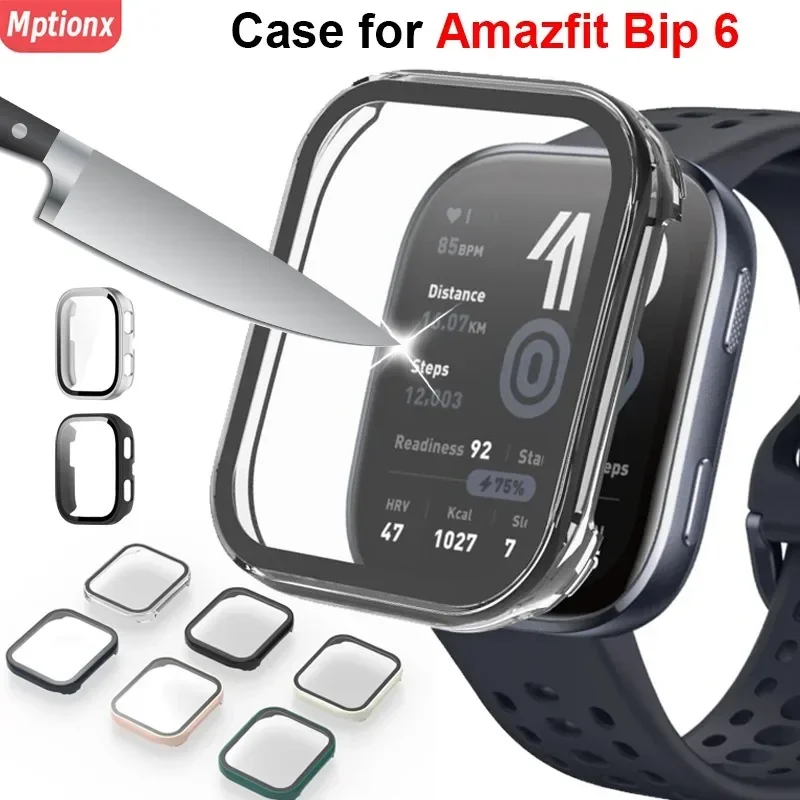 PC-Gehäuse + Glas für Amazfit Bip 6, kratzfeste Folie, Stoßstange, gehärtetes Glas, Displayschutzfolie für Amazfit Bip6-Zubehör
