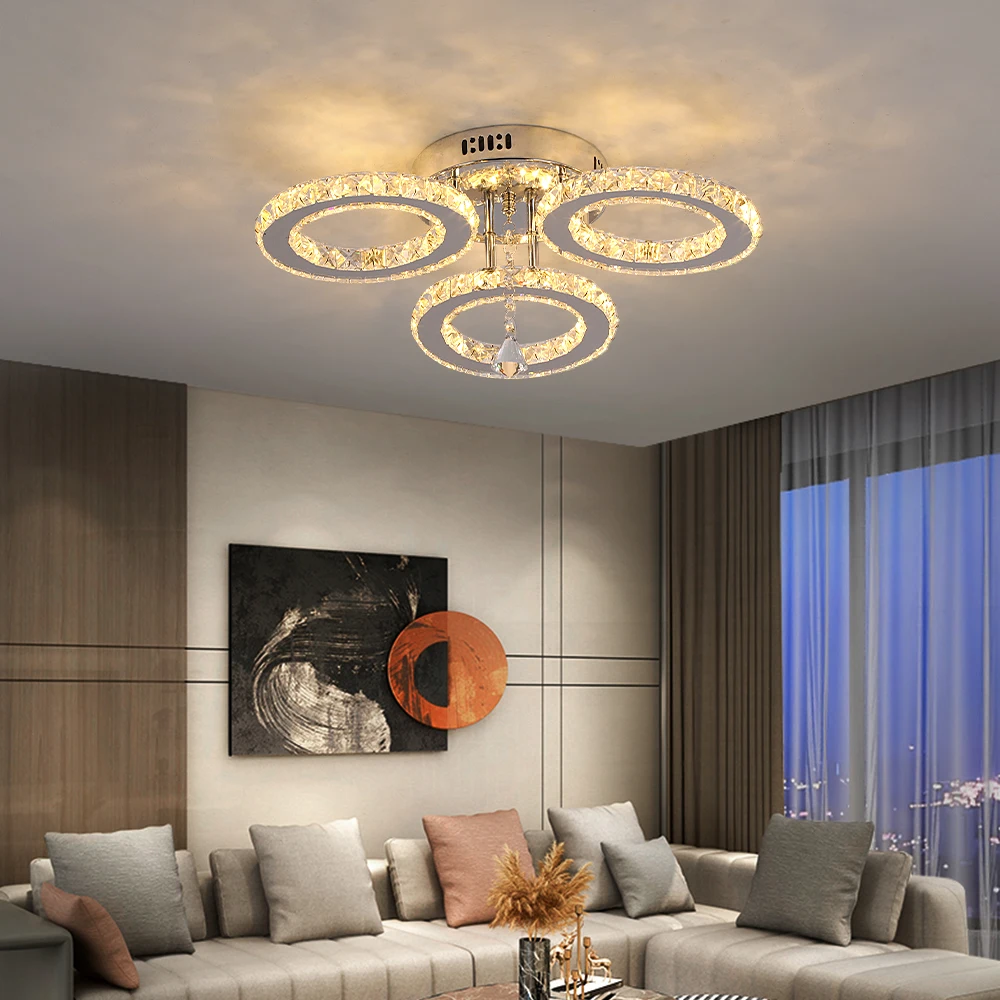 Crystal Led Ceiling Lamp With Remote Control Modern Chandelier Light Hanging Pendant Lamps Indoor Decora Surface Mounted Fixture