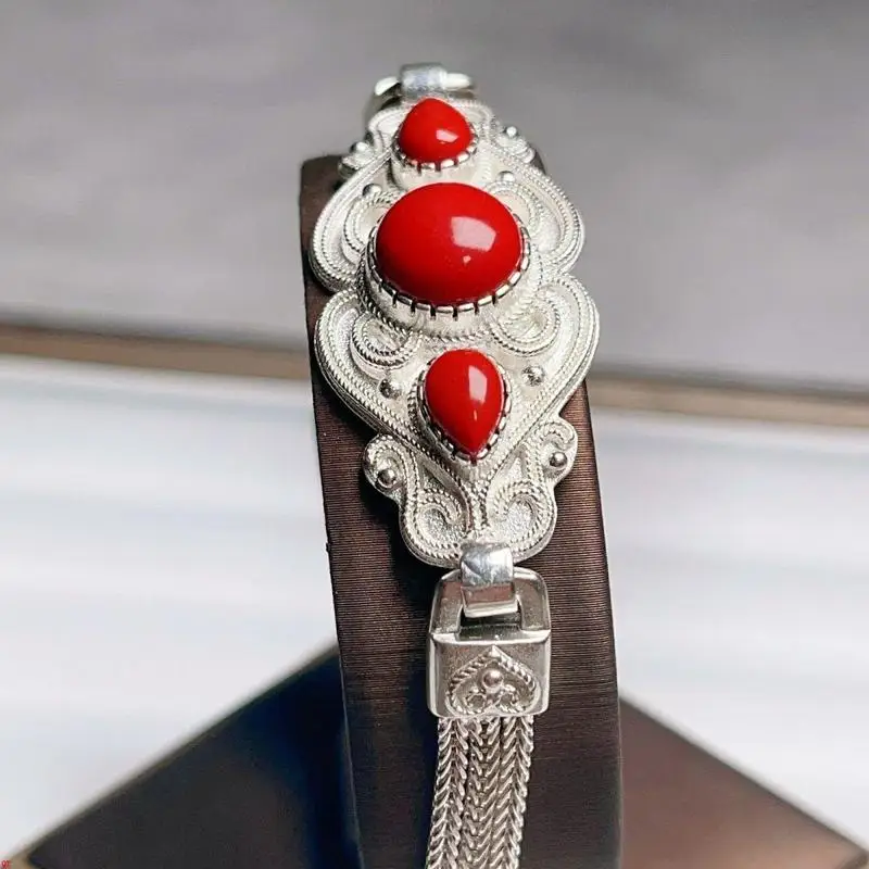 Ethnic Style Bracelet Women, Silver-Plated Wrist Accessory, Unique Watch Ornament, Turquoise Bangle