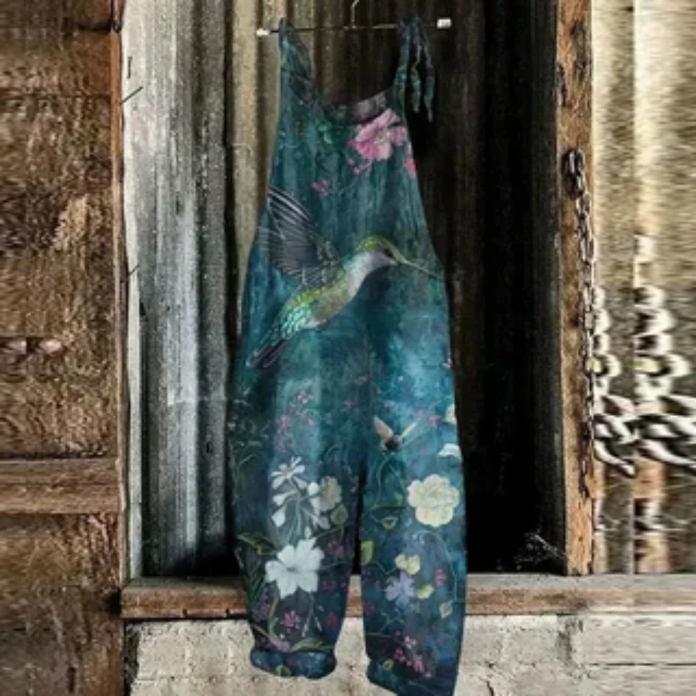 Combinaison d'été 2025, combinaison pour femmes, imprimé d'oiseaux 3D, à la mode, mignonne et polyvalente, bretelles réglables
