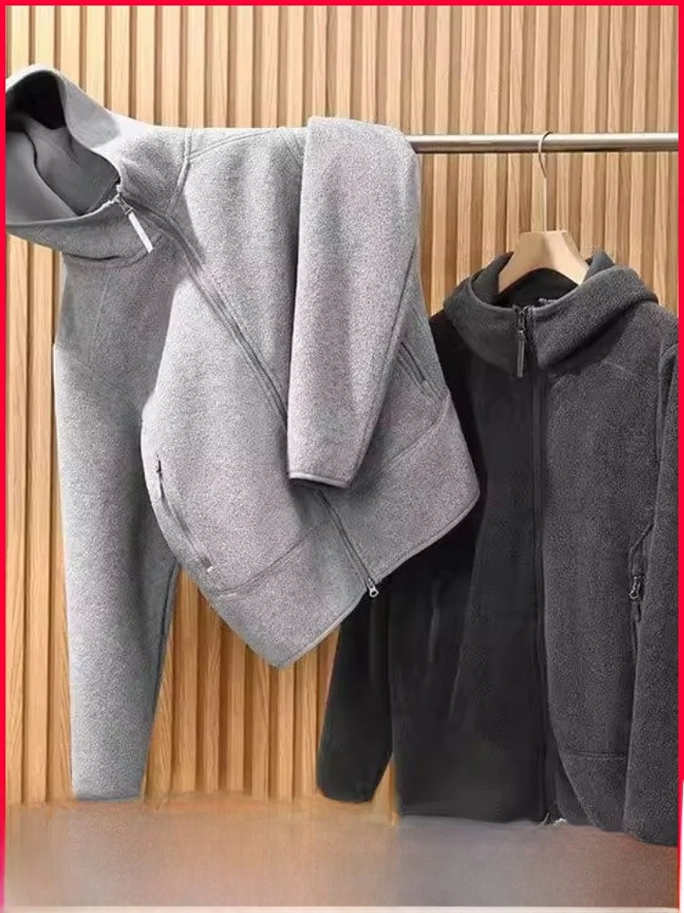 

ex Thiened Plu Hooded Jaet Warm Soft Outdoor Autumn Winter Coat for Couples Casual Loose Fit Garment No