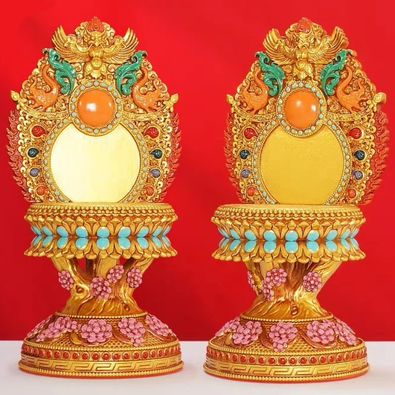 

Buddha Statue Base,Resin Pedestal Worshiping Buddha and Deity Statues Shaped Base Colorful Bead Inlay Backlit Display Stand
