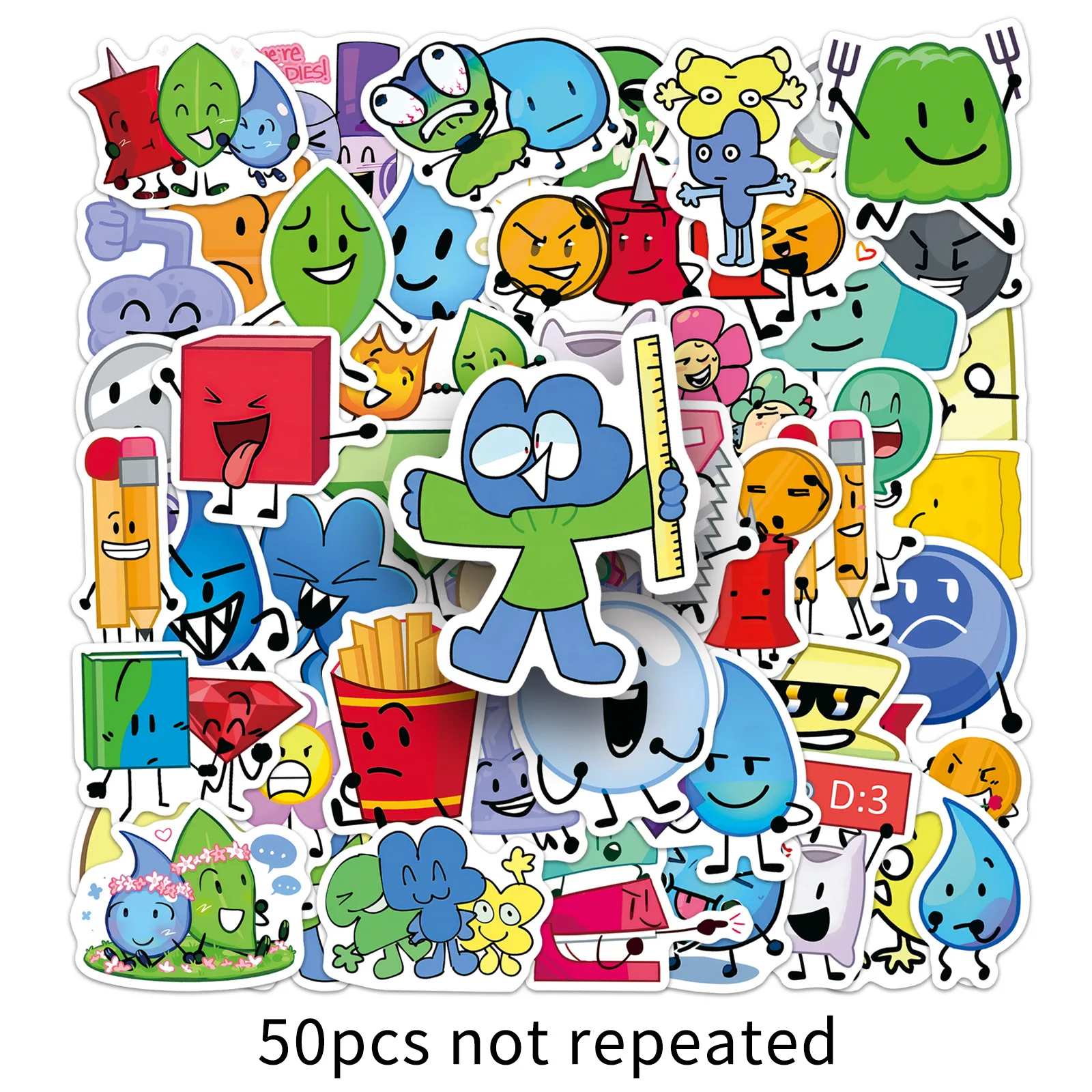 50 Stück Battle for Dream Island ‌ Komödie-Animation Graffiti-Aufkleber BFDI Cartoon-Sticker für Gepäck, Handy, Gitarre, Klassisches Kinderspielzeug – Detail 7