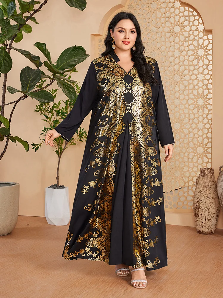 

Middle East Fashion Elegant Women Loose Long Sleeve Print Maxi Dress Dubai Abaya Turkey Kaftan Morocco Islamic Clothing Djellaba