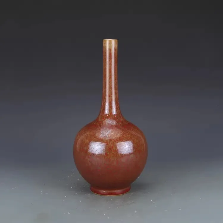 Antique QIngDynasty porcelain vase,Qing Dynasty Kangxi era camel red glaze porcelain vase with a gall-bladder shape