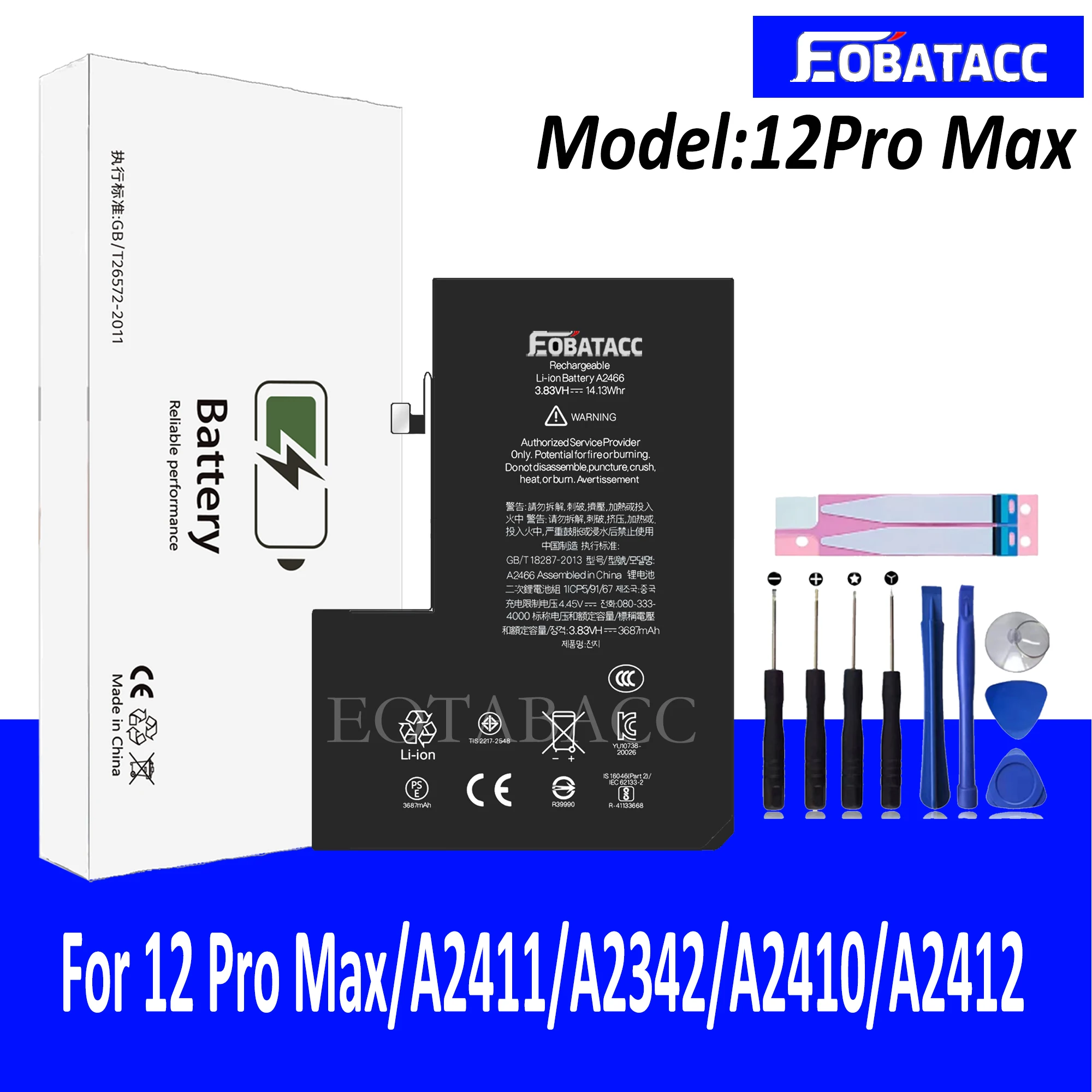 

EOTABACC High Quality 100% Original Battery For iPhone 12 Pro Max/A2411/A2342/A2410/A2412 Phone Battery+Tools