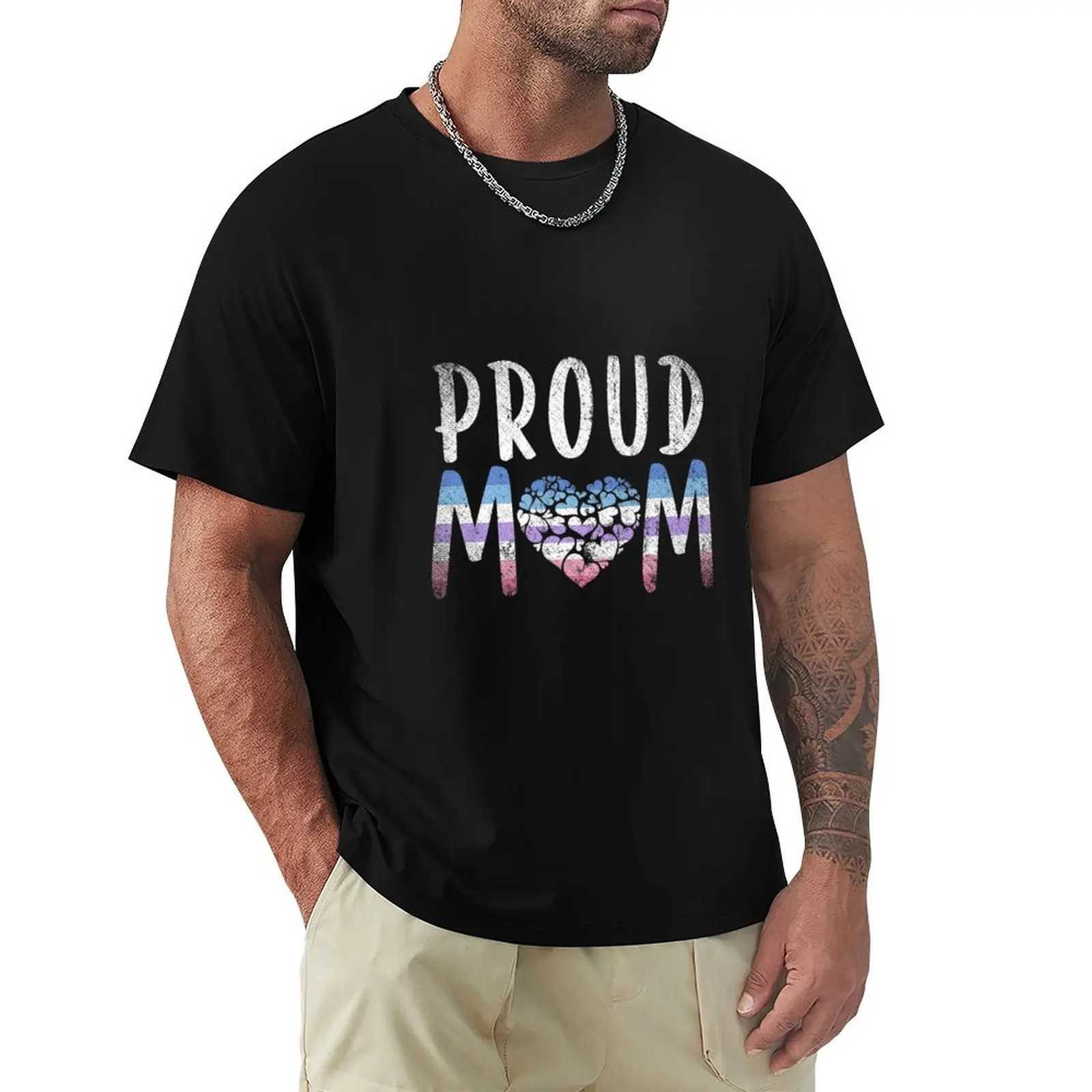 

PROUD MOM BI GENDER FLAG HEART MOTHERS DAY LGBTQ BIGENDER T-Shirt Trendy Casual Short Sleeve Shirt