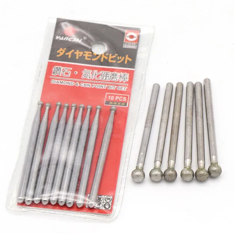 1-10 قطعة 3 مللي متر عرقوب 1 مللي متر-6 مللي متر الكرة الماس و CBN رأس مطحنة لدغ نقطة نحت لقم نحت ل اليشم الزجاج دريمل أدوات دوارة