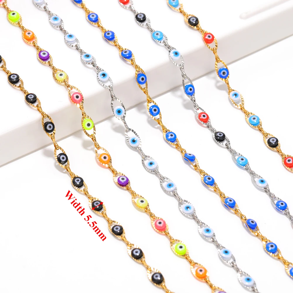 1 Meter Stainless Steel Plastic Beads Turkey Eyes Charms Oval Link Chains Beaded Chain for DIY Jewelry Necklace Bracelet Making