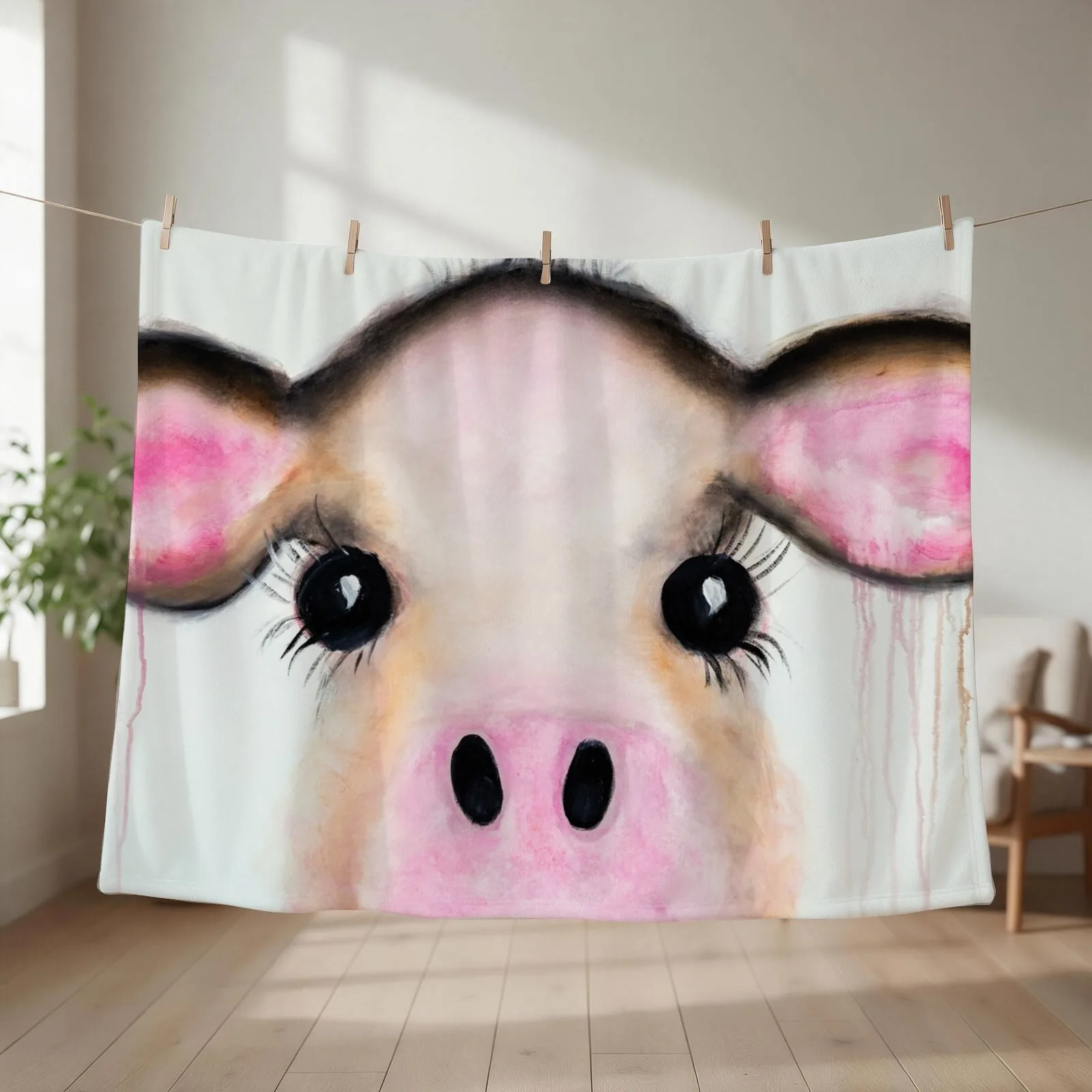 Happy cow Throw Blanket couch cozy soft plush fuzzy picnic outdoor blanket