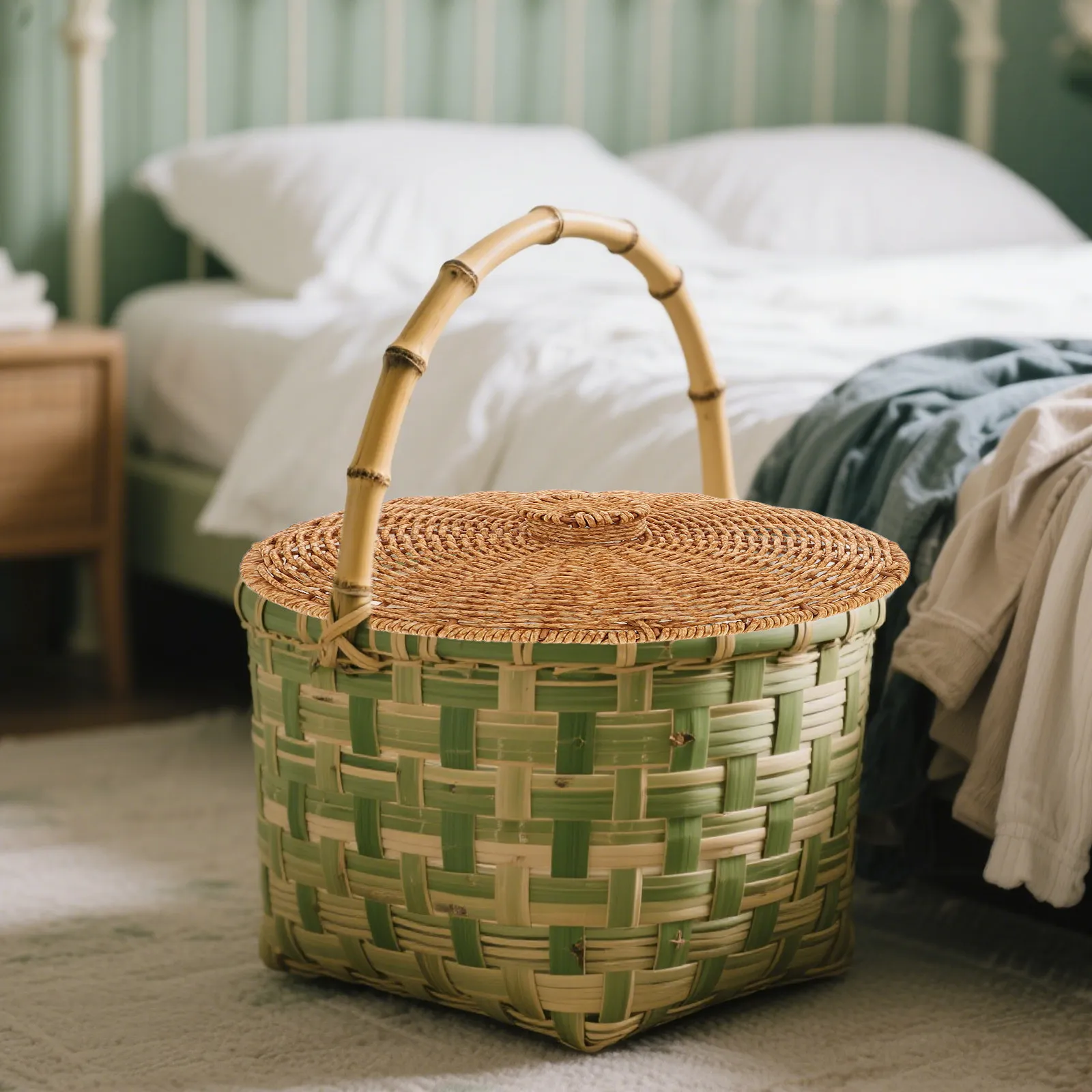 

Плетеная пластиковая крышка для корзины ручной работы, декоративная сменная верхняя крышка для хранения, многофункциональная крышка для пластикового контейнера для пикника