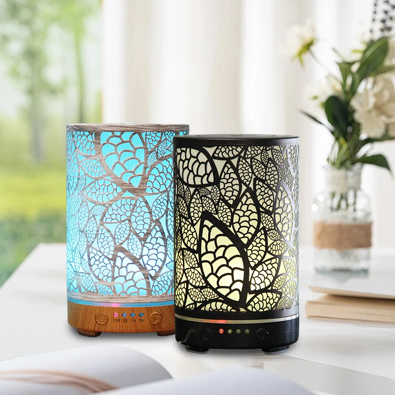 Portable Cool Mist Led Change Color Light Room Air Humidifier Aroma Essential Metallic Leaf Pattern Oil Diffuser Humidificador