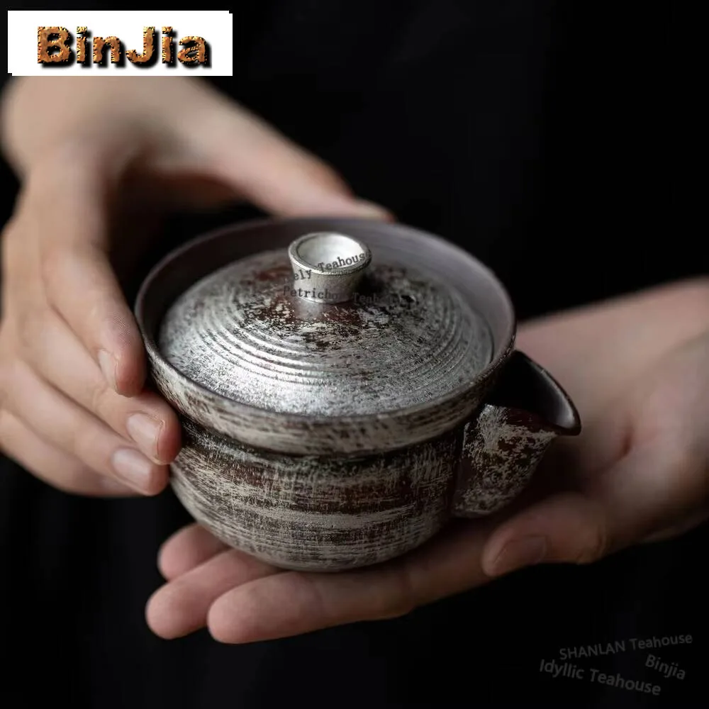 130ml Handmade Gilt Silver Tea Pot Household Filter Hand Grasp Pot Antique Tea Maker Kettle Japanese Tea Set Decoration Gifts