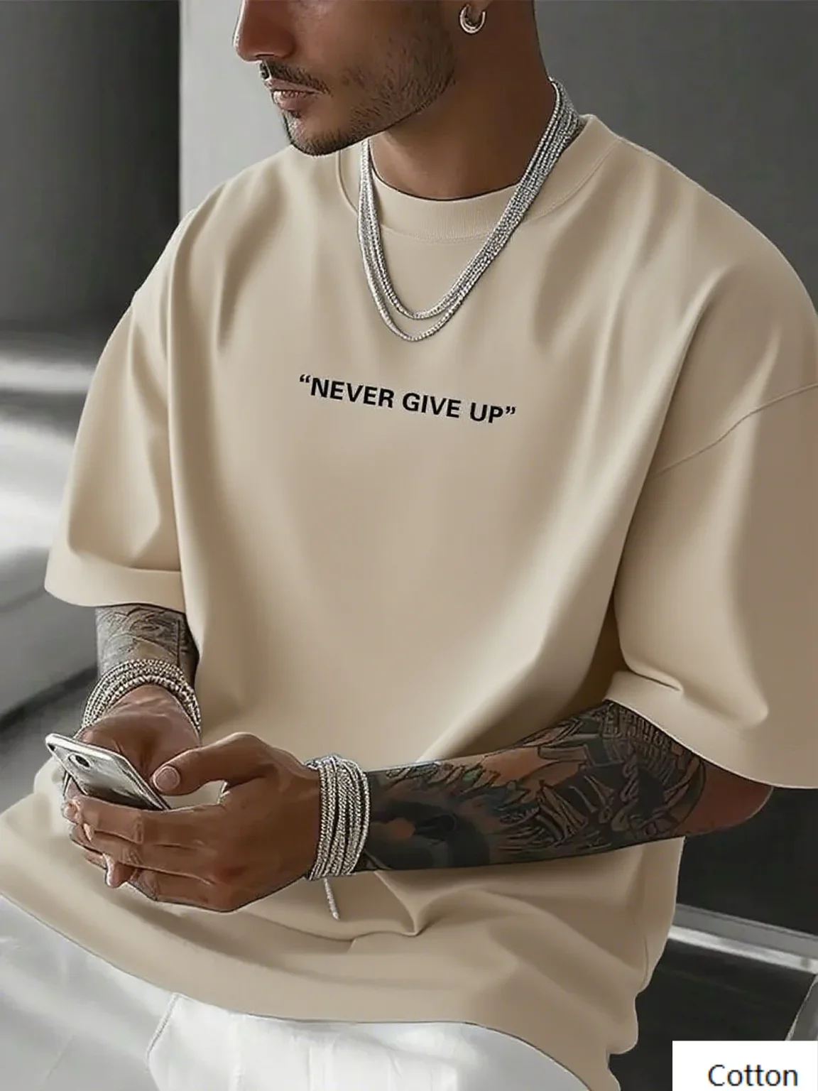 

Cotton Tshirt with “Never Give Up” Design for Individuals Into Motivational Fashion and A Resilient Lifestyle Capture The Essenc