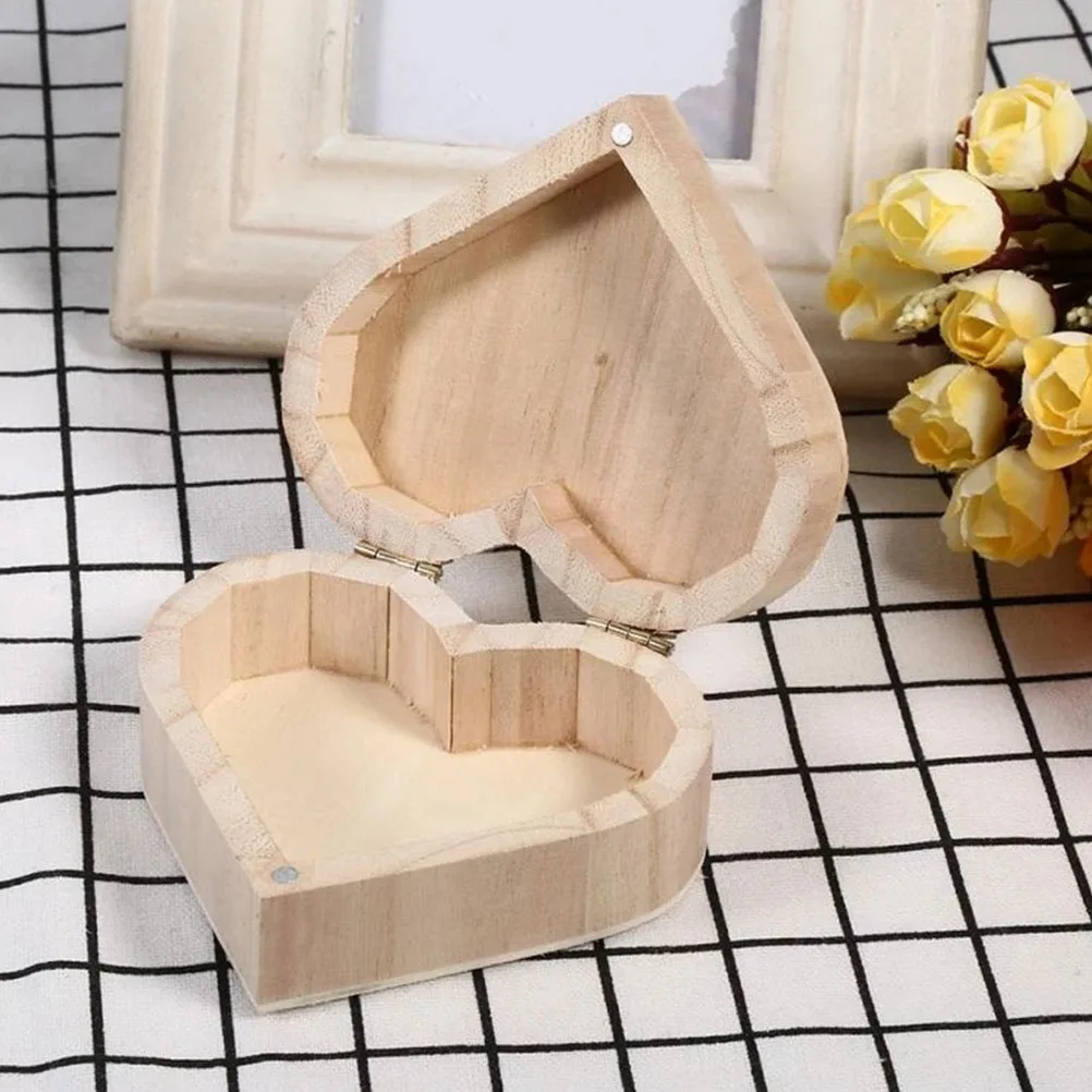 

Heart Shaped Jewelry Box Wood Case Storage Travel Gift ganizer Retro Hardware Durability Long Term Use Decor LED Light Present