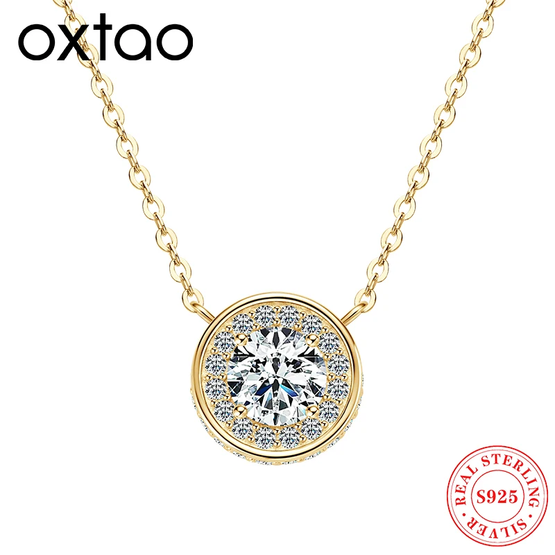 

Ожерелье OXTAO с круглым муассанитом 6,5 мм, сертифицированное, из стерлингового серебра 925 пробы, D VVS1, лабораторный бриллиант, свадебное украшение для женщин
