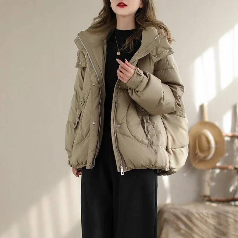 Women's Puffer Coats Winter New Outerwears Simple Solid Casual Pocket Parker Stand-up Collar Thickened Warm Short Down Jackets