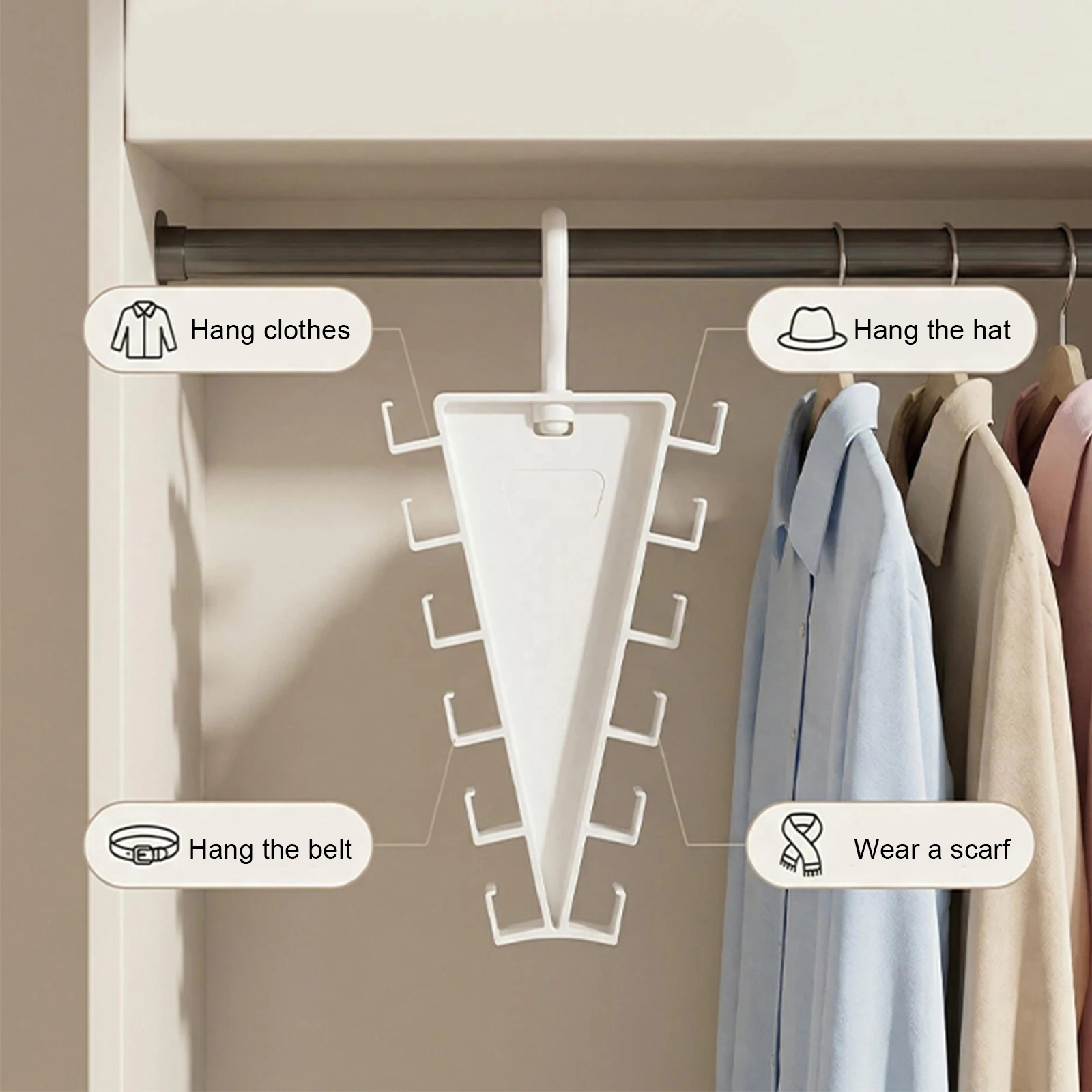 V-Shaped Hanger Double Sided Belt Hat Scarf Organizer Hooks 360 Rotatable Baseball Cap Holder 12 Hooks Laundry Hanger Non-slip