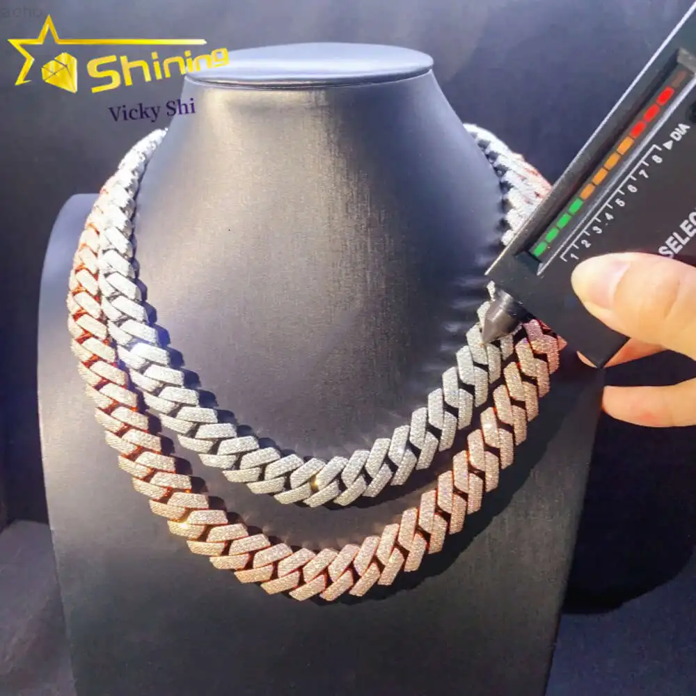 

Factory Vvs Moissanite Diamond 925 Silver 15mm 4 Rows Cuban Link Chain Men Iced Out Hip Hop Necklace