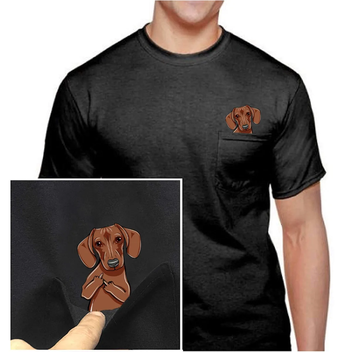 CLOOCL Dachshund Cotton T-shirts Funny Puppy Dachshund Dogs Middle Finger Pocket Tees Short Sleeve Shirts Men Women Clothing