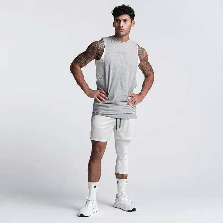 Men's Gym Tank Top Running Vest Basketball Jersey Bodybuilding Workout Stringer Singlets Training Fitness Sport Sleeveless Shirt