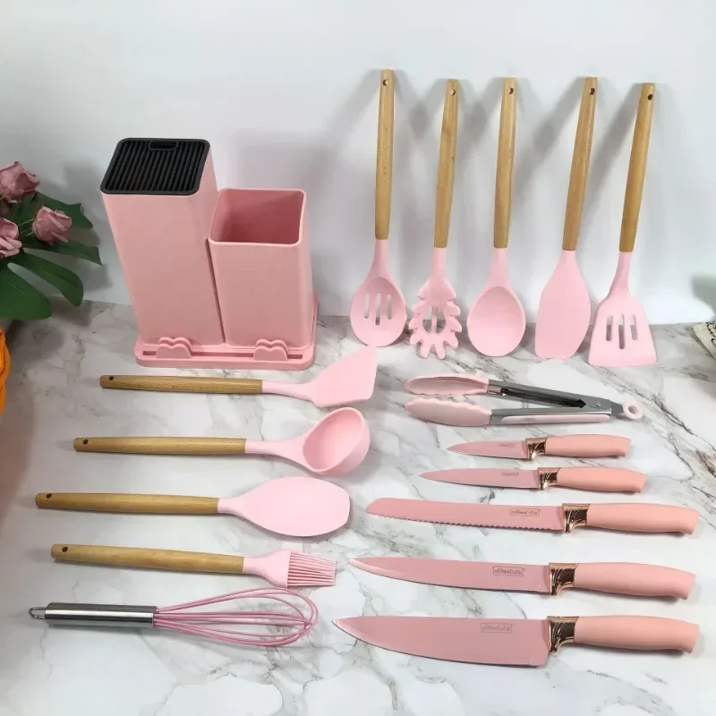 Kitchen Tool Set 2023 New Style 19 Pieces Kitchenware Black Green Pink Gray Cooking Tools Silicone Kitchen Utensils Set